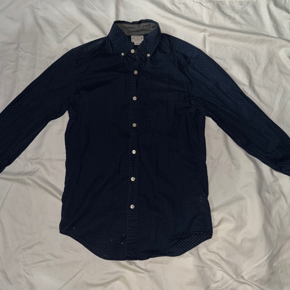 J. Crew Dark Blue Shirt with White Dots